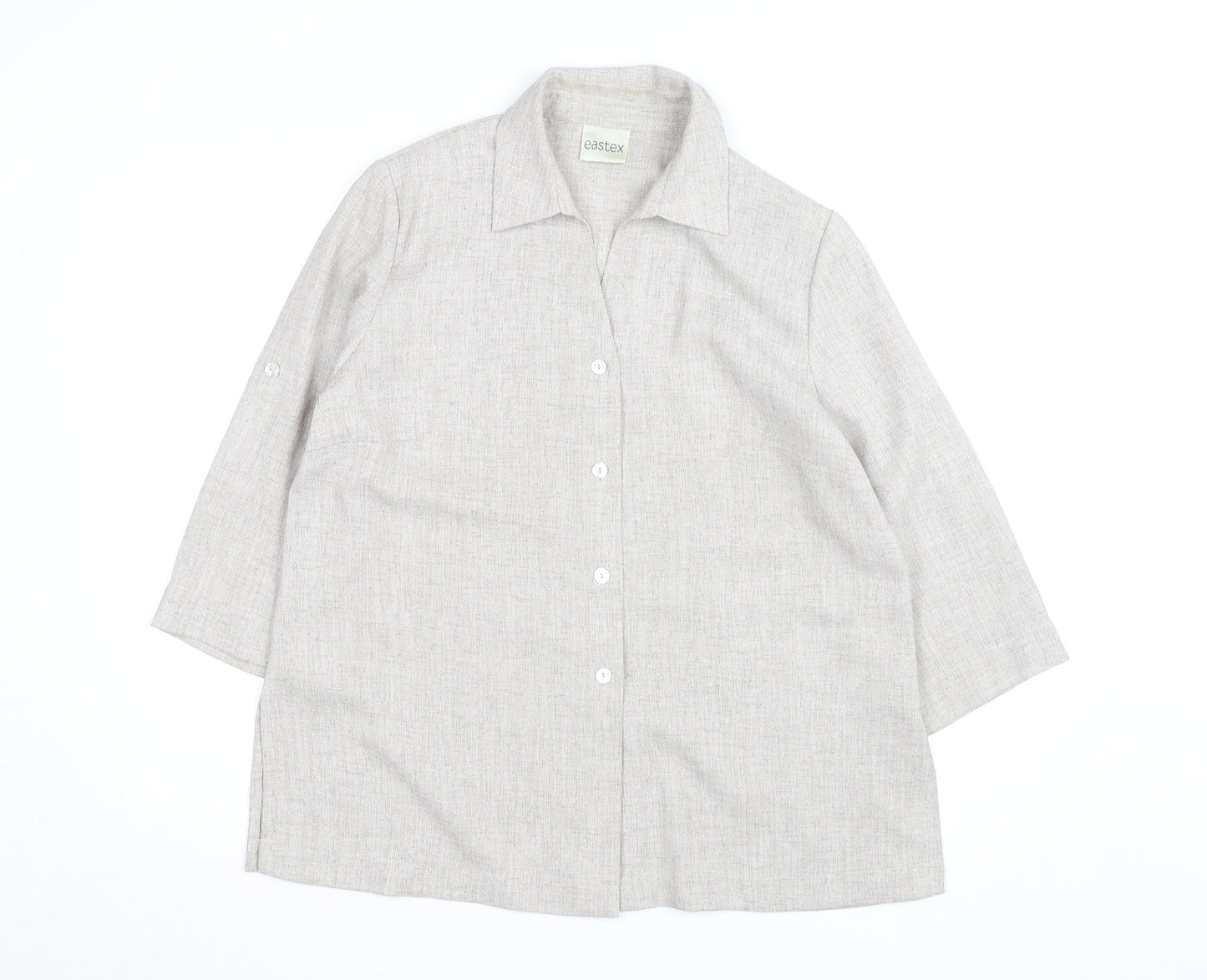 Eastex Women Beige 3/4 Sleeve Collared Button-Up Shirt Size 14