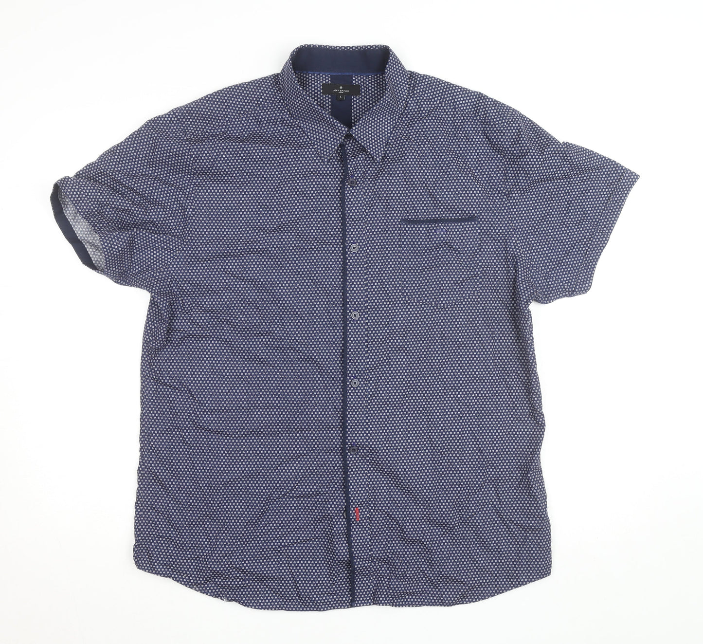 Jeff Banks Men's Blue Floral Short Sleeve Button-Up Cotton Shirt L