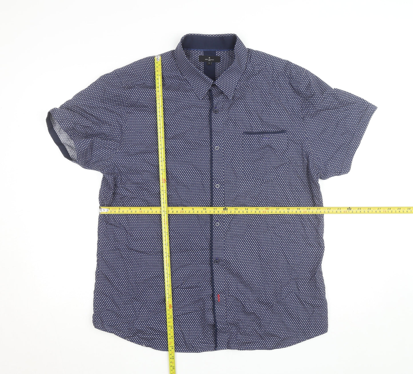 Jeff Banks Men's Blue Floral Short Sleeve Button-Up Cotton Shirt L