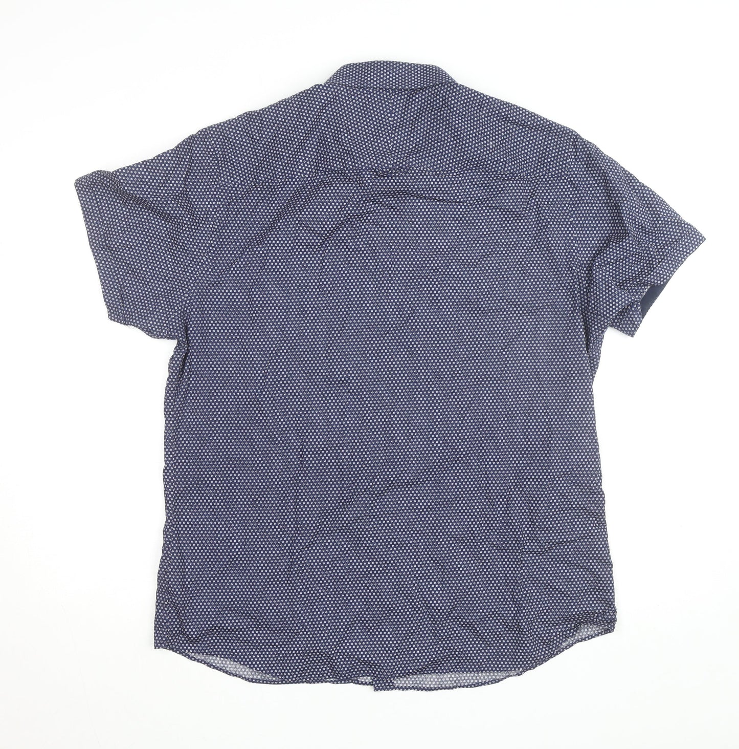 Jeff Banks Men's Blue Floral Short Sleeve Button-Up Cotton Shirt L