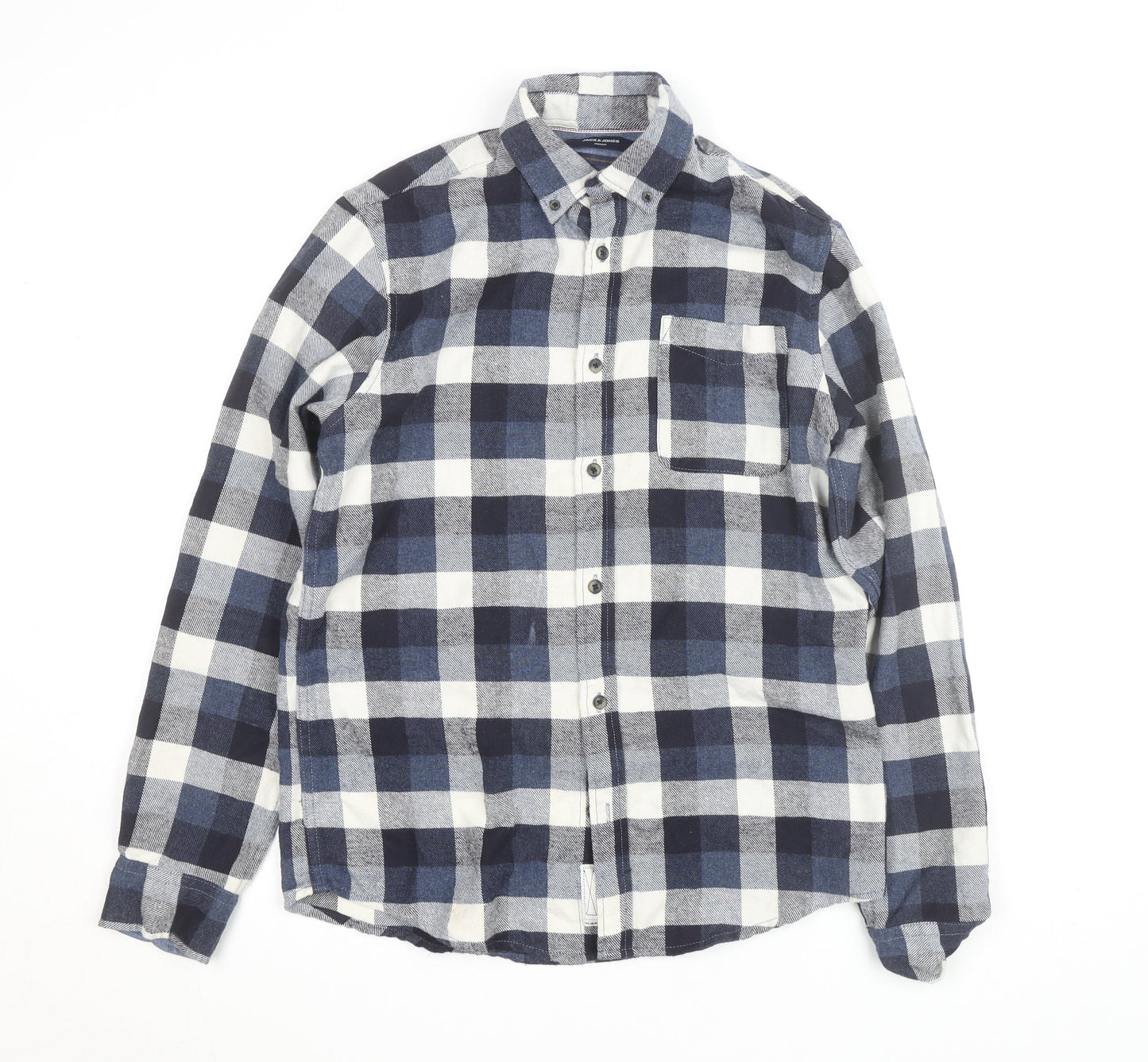 Jack & Jones Men’s Blue Check Flannel Button-Up Shirt M