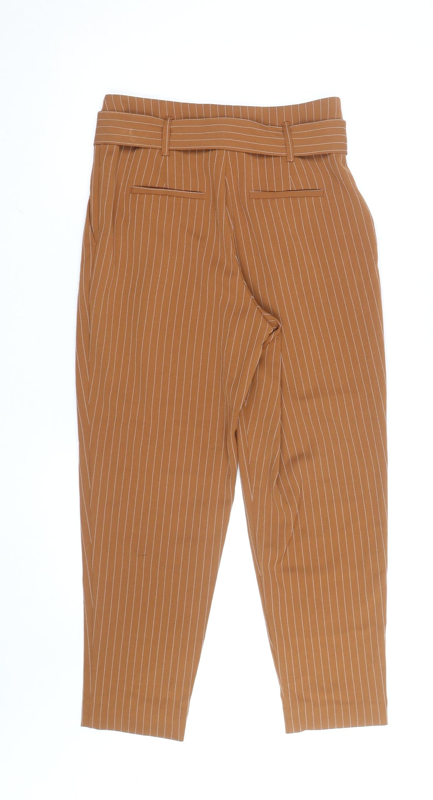 New Look Women’s Brown Striped Paperbag Tapered Trousers Size 10