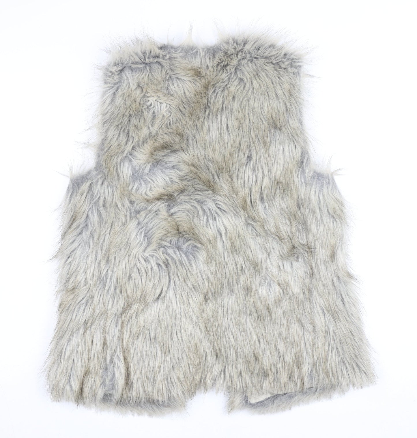 Bershka Women's Grey Faux Fur Waistcoat Size S Midi Lined Open