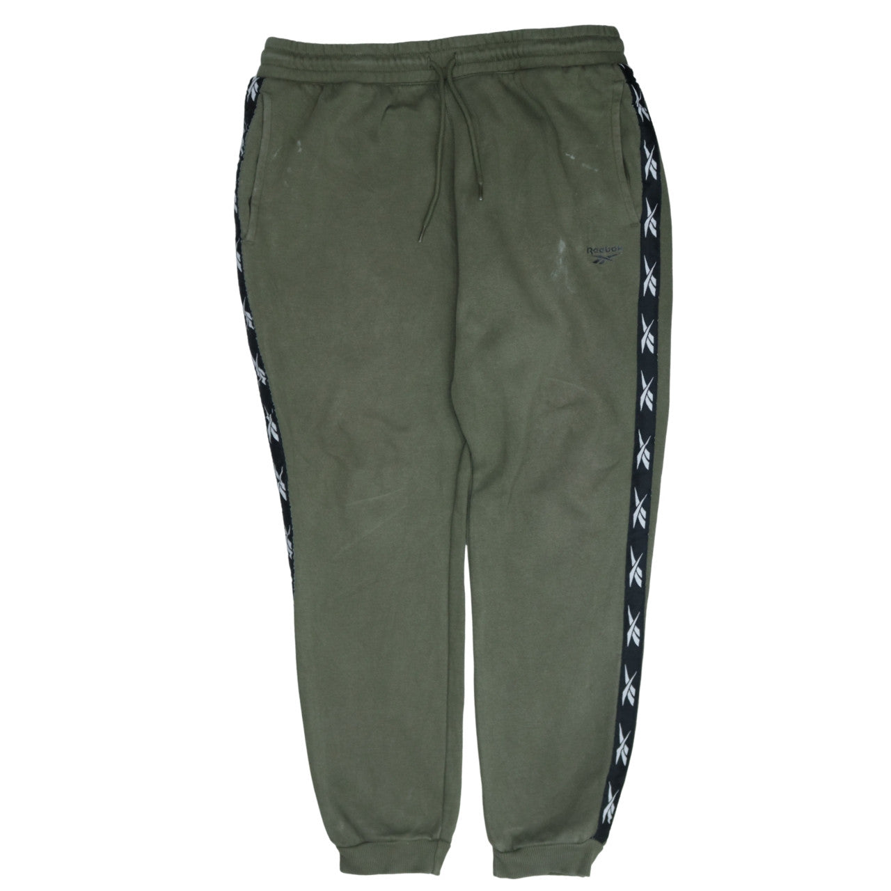 Reebok Men’s Green Jogger Sweatpants L Side Stripe Fleece Activewear