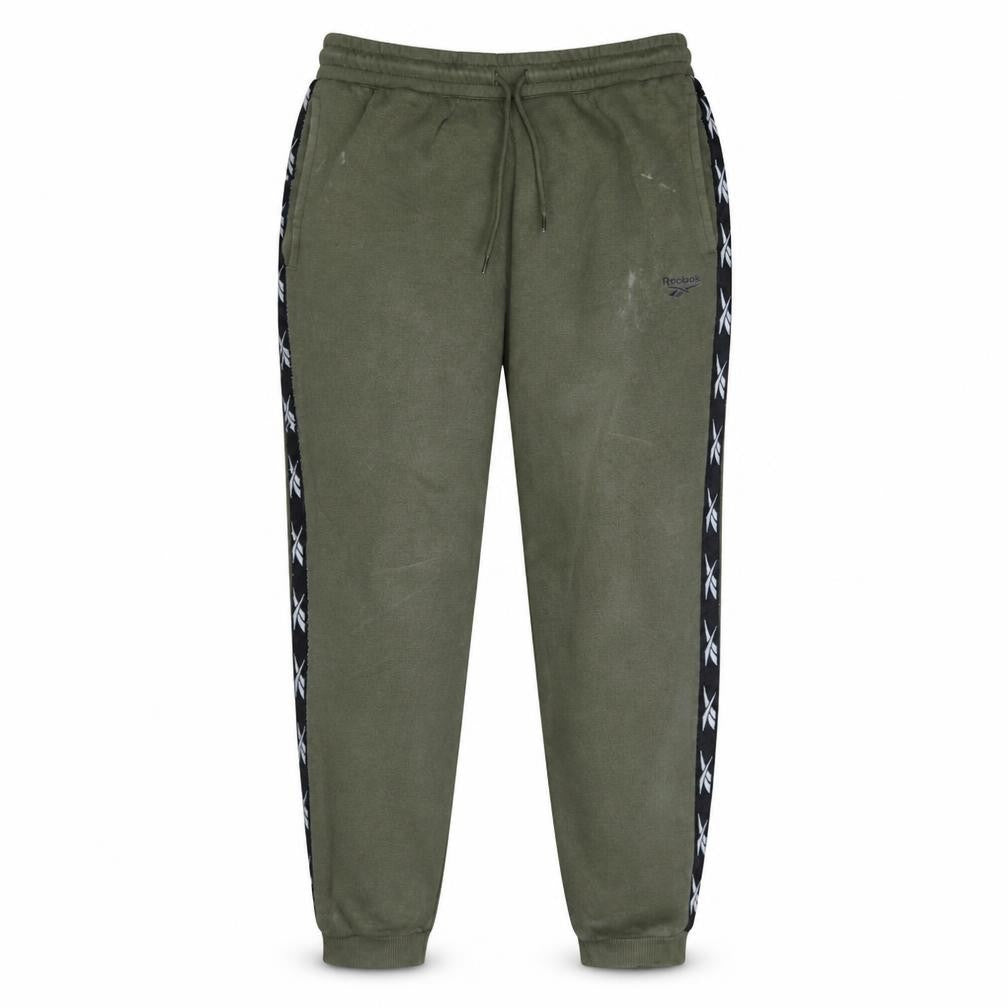 Reebok Men’s Green Jogger Sweatpants L Side Stripe Fleece Activewear