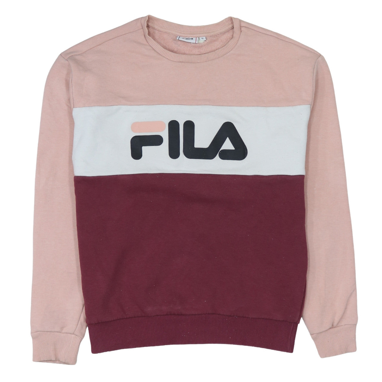 Fila Women’s Pink Colourblock Logo Sweatshirt Size S Casual Crew Neck