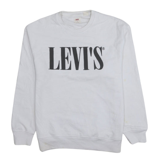 Levi's Men's White Relaxed Fit Crew Neck Logo Sweatshirt Size S