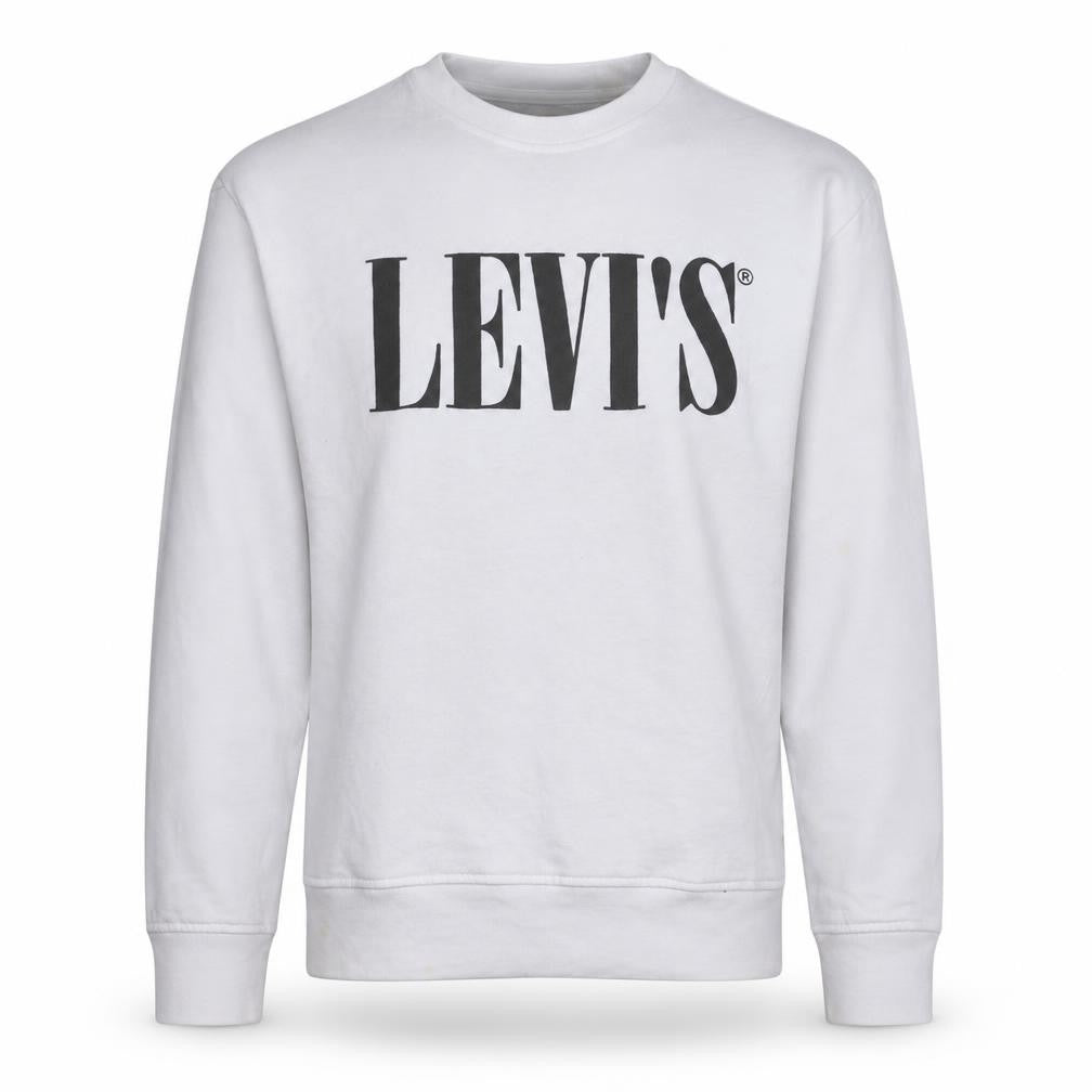 Levi's Men's White Relaxed Fit Crew Neck Logo Sweatshirt Size S