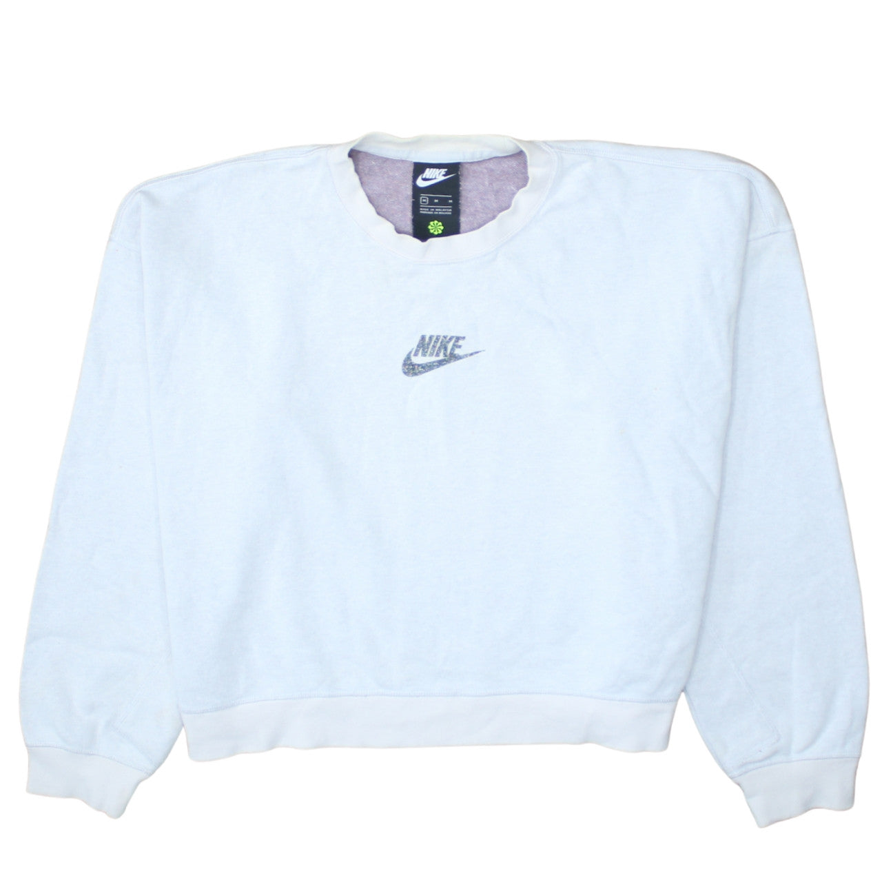 Nike Women's White Pullover Sweatshirt Medium Crew Neck Logo Cotton Blend