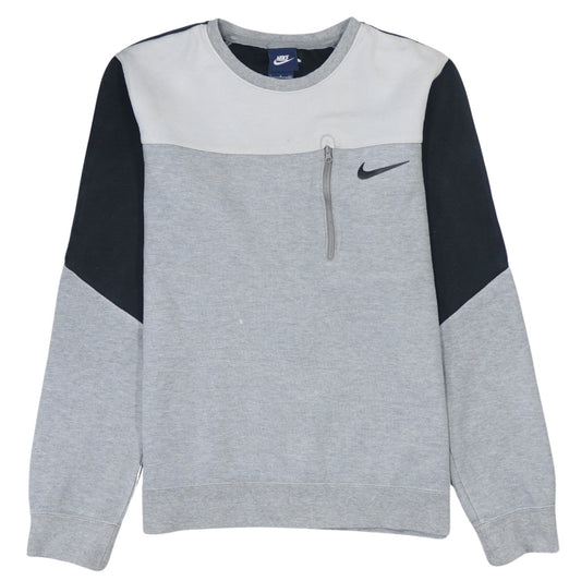 Nike Men's Grey Crew Neck Pullover Sweatshirt S Zip Pocket Logo