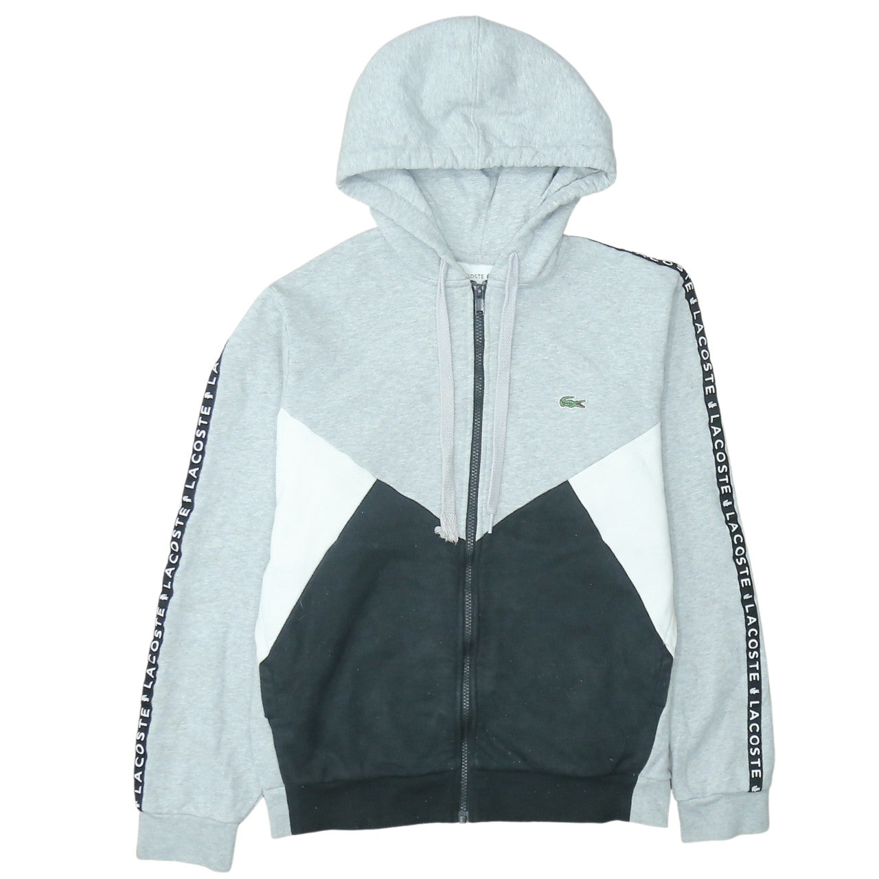 Lacoste Men’s Grey Full Zip Hoodie Size M Colour Block Logo Sweatshirt