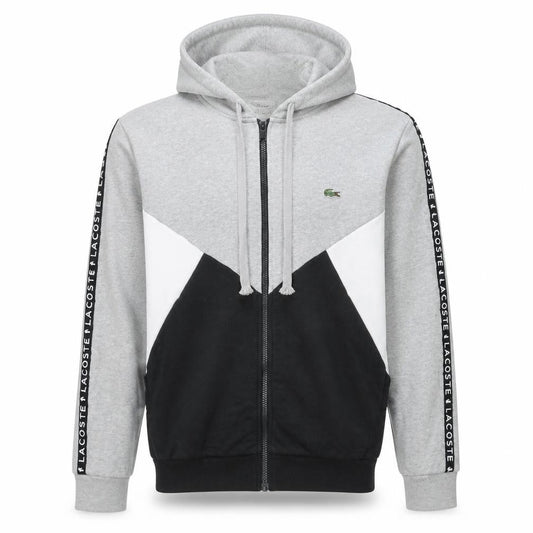 Lacoste Men’s Grey Full Zip Hoodie Size M Colour Block Logo Sweatshirt