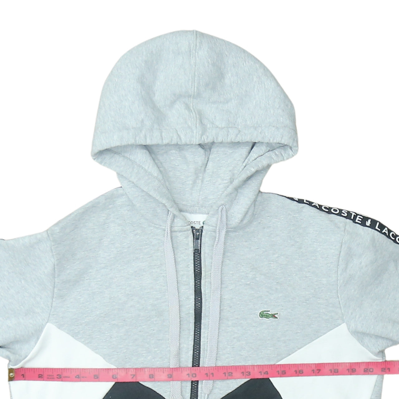 Lacoste Men’s Grey Full Zip Hoodie Size M Colour Block Logo Sweatshirt