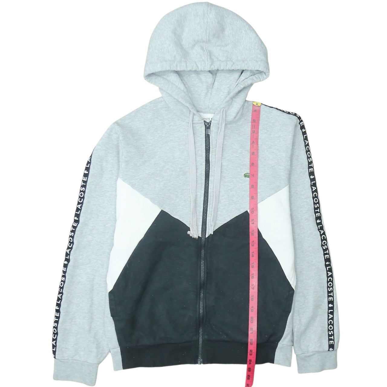 Lacoste Men’s Grey Full Zip Hoodie Size M Colour Block Logo Sweatshirt