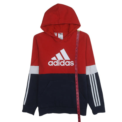 Back view of Adidas boys’ red & navy colourblock pullover hoodie 15-16 years