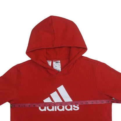 Close-up detail of Adidas boys’ red & navy colourblock pullover hoodie 15-16 years
