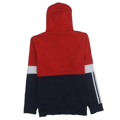 Brand and care label for Adidas boys’ red & navy colourblock pullover hoodie 15-16 years