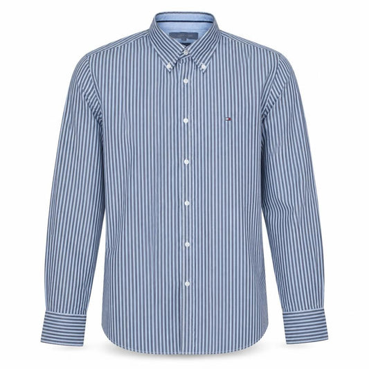 Tommy Hilfiger Men's Blue Striped Button-Down Cotton Shirt M Slim Fit