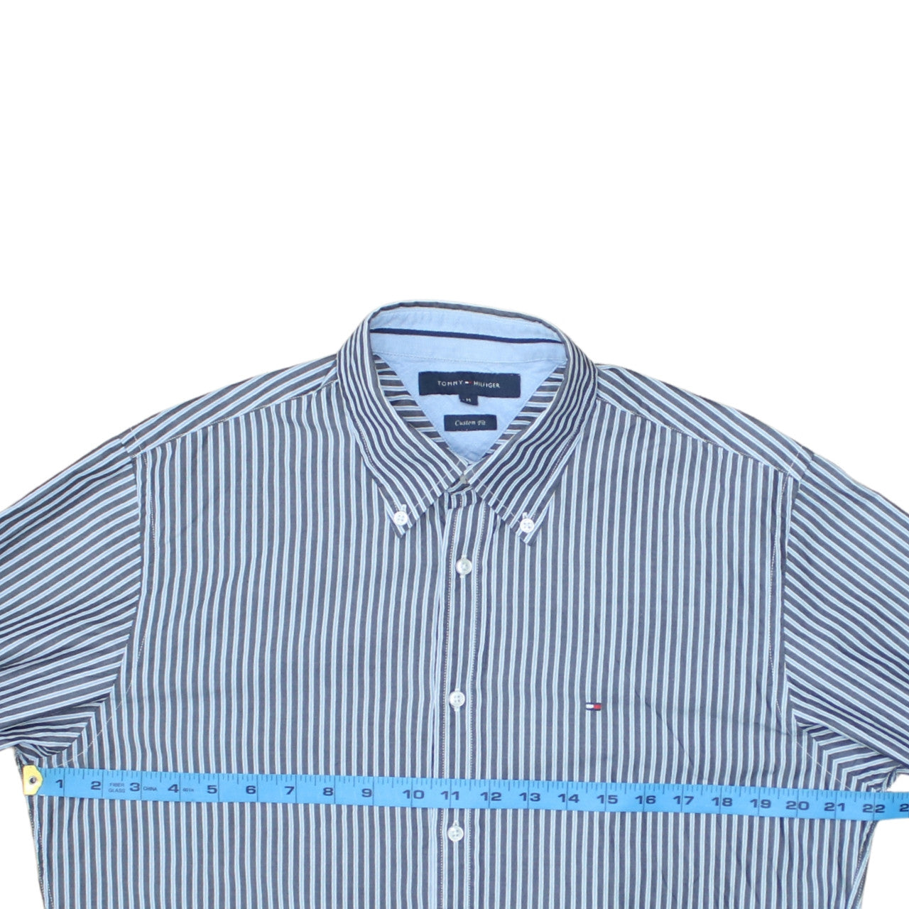 Tommy Hilfiger Men's Blue Striped Button-Down Cotton Shirt M Slim Fit