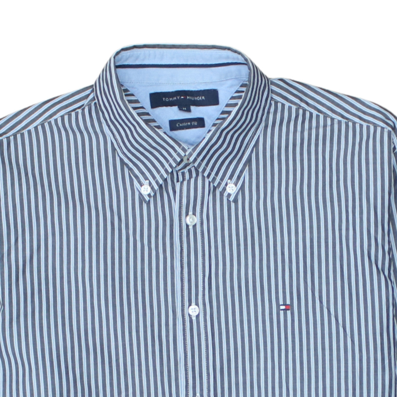 Tommy Hilfiger Men's Blue Striped Button-Down Cotton Shirt M Slim Fit