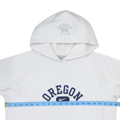 Back view of Nike boys’ white oregon pullover hoodie, size 12-13, years fleece lined