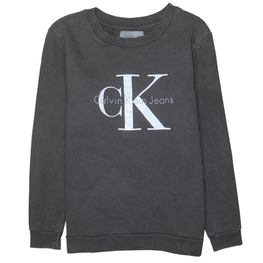 Calvin Klein Jeans Men's Black Logo Sweatshirt L Crew Neck Fleece