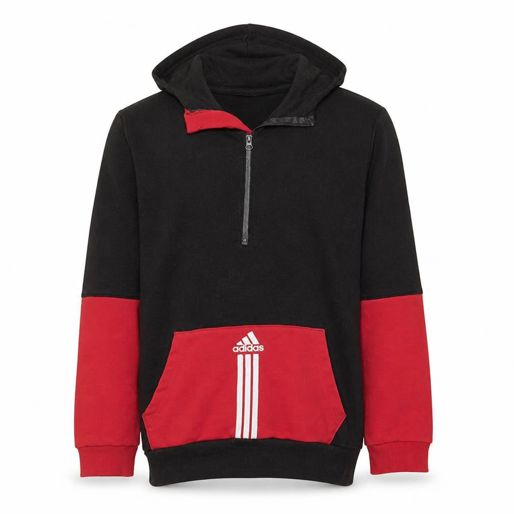 adidas Men's Black & Red XL 1/2 Zip Hoodie Sweatshirt Essentials