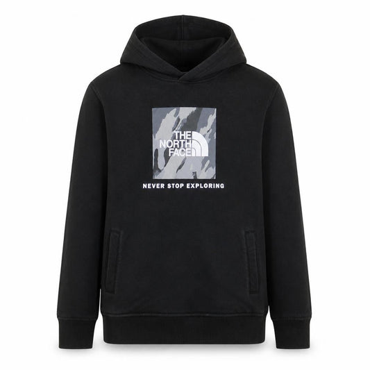 Front view of The North Face boys’ black xl pullover hoodie graphic print cotton