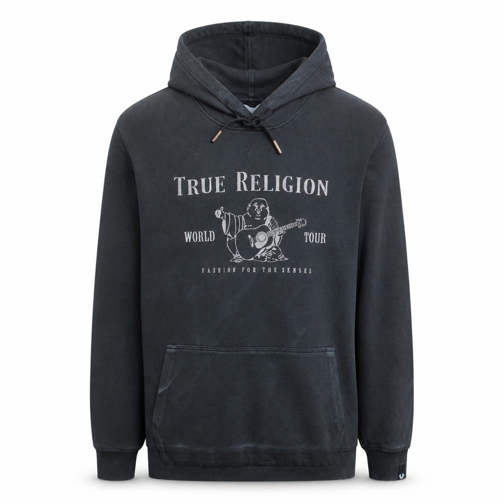 True Religion Men's Black L Pullover Hoodie Graphic Print Fleece