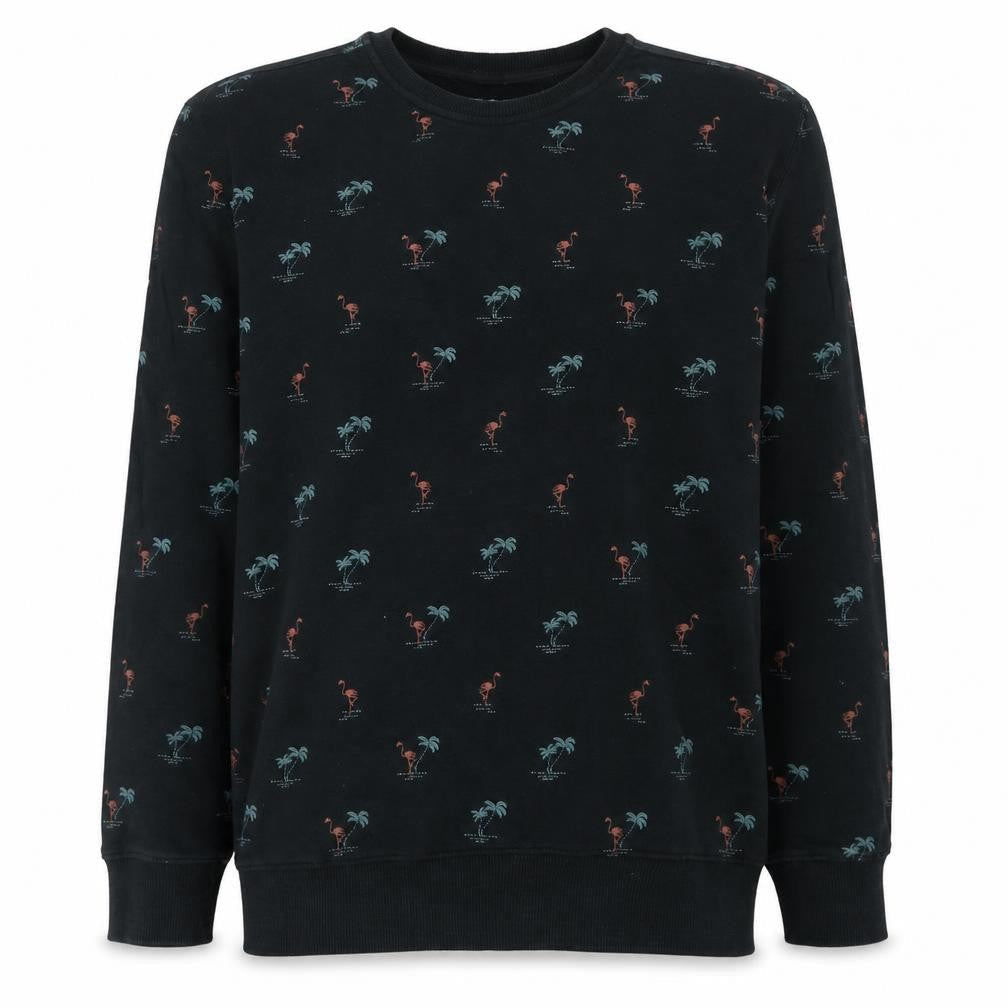 Vans Men’s Black Tropical Flamingo Print Cotton Crew Neck Sweatshirt L