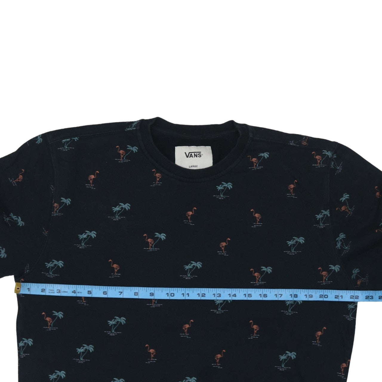 Vans Men’s Black Tropical Flamingo Print Cotton Crew Neck Sweatshirt L