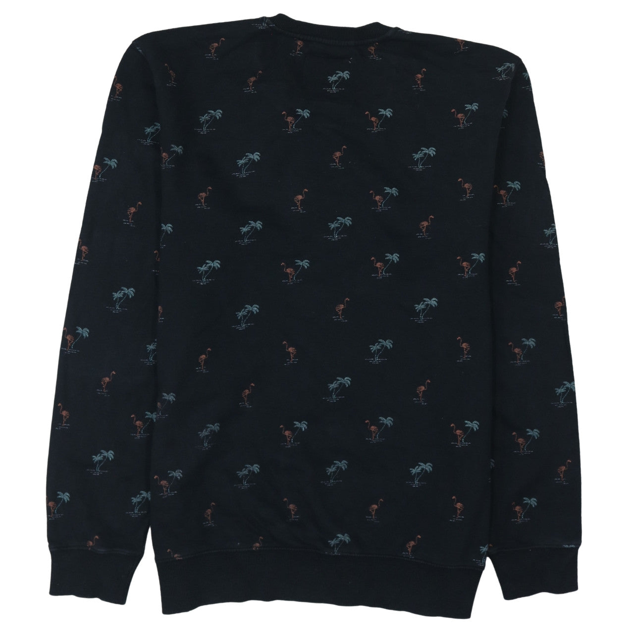 Vans Men’s Black Tropical Flamingo Print Cotton Crew Neck Sweatshirt L