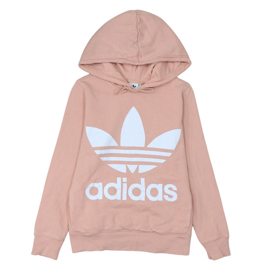 Adidas Womens Pink Hoodie Size 10 Pullover Trefoil Logo Cotton