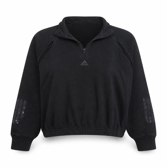 Adidas Women Black 1/4 Zip Pullover Sweatshirt UK 16-18 Activewear