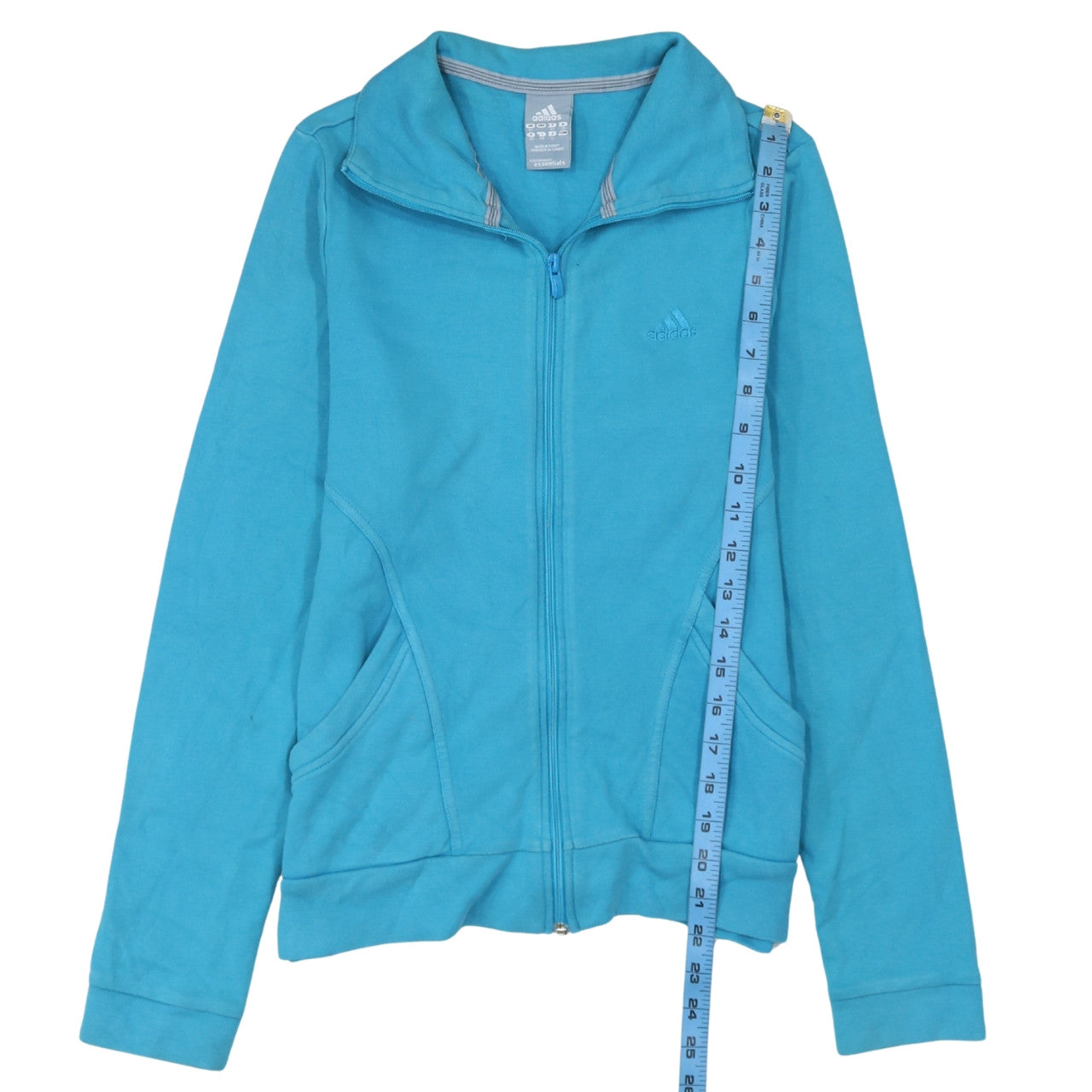 Adidas Women Blue Size 12 Track Jacket Full Zip Cotton Essentials