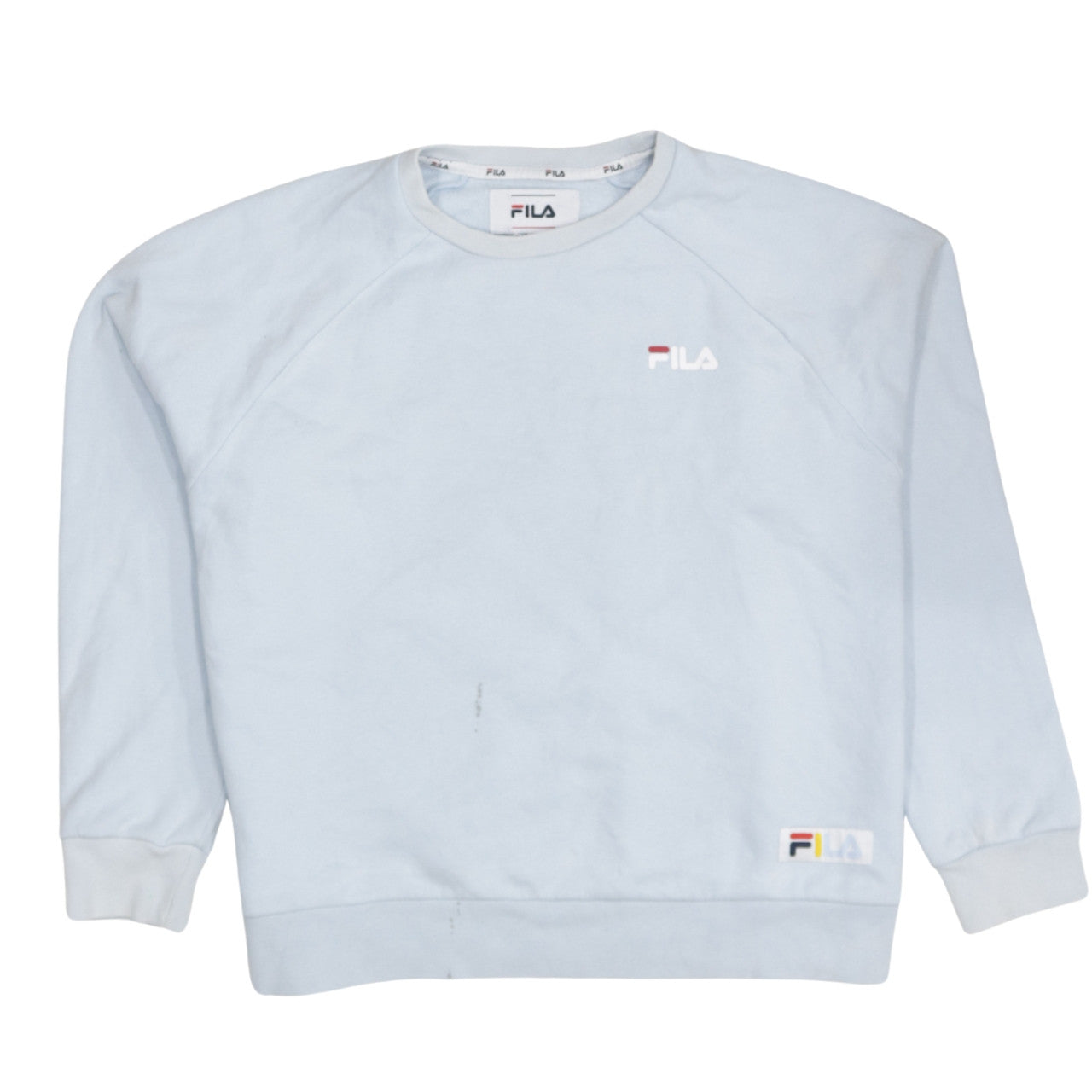 FILA Women Light Blue Crew Neck Sweatshirt Size L Cotton Blend Logo