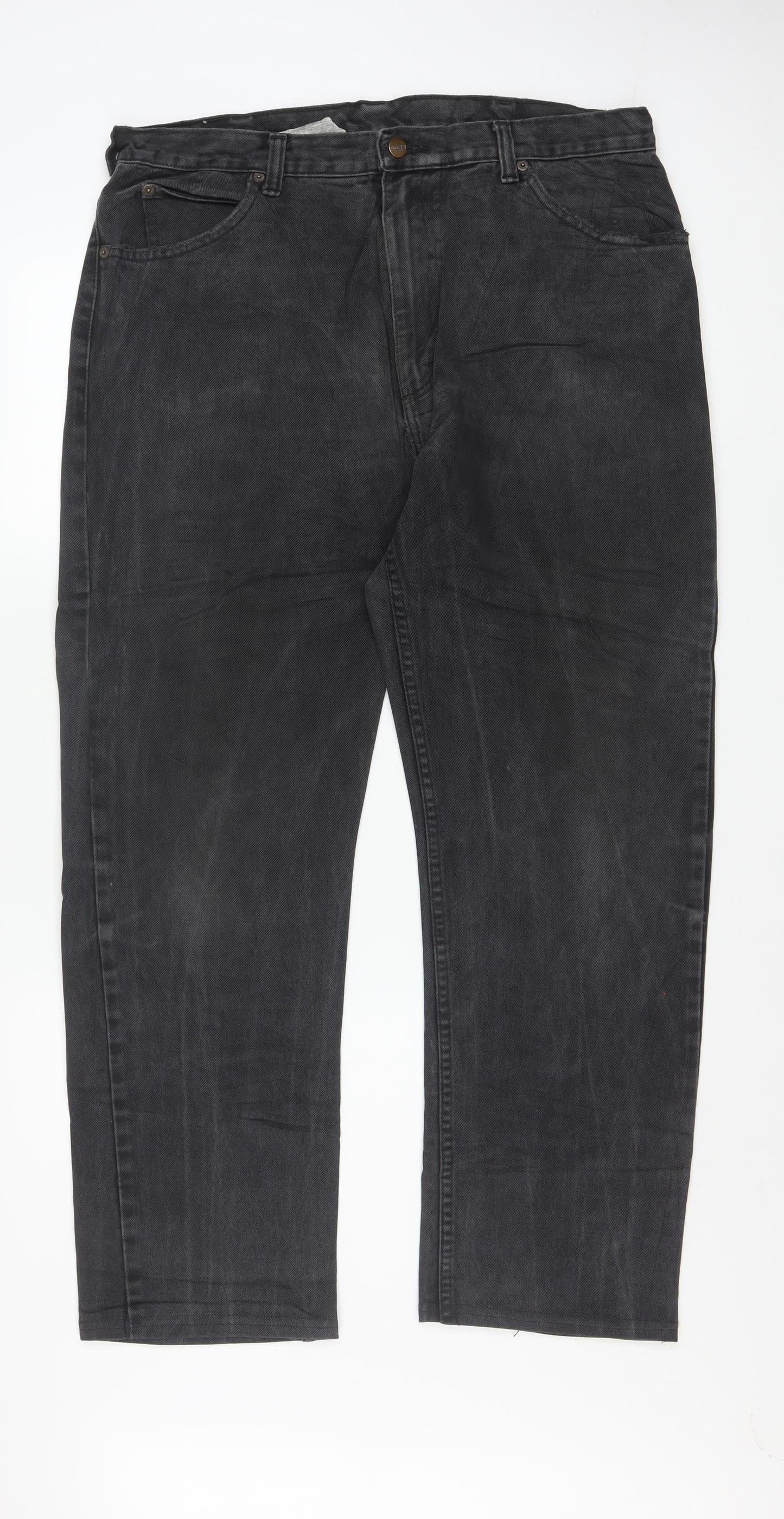 Wrangler Men's Black Straight Jeans 36W x 32L 100% Cotton Denim