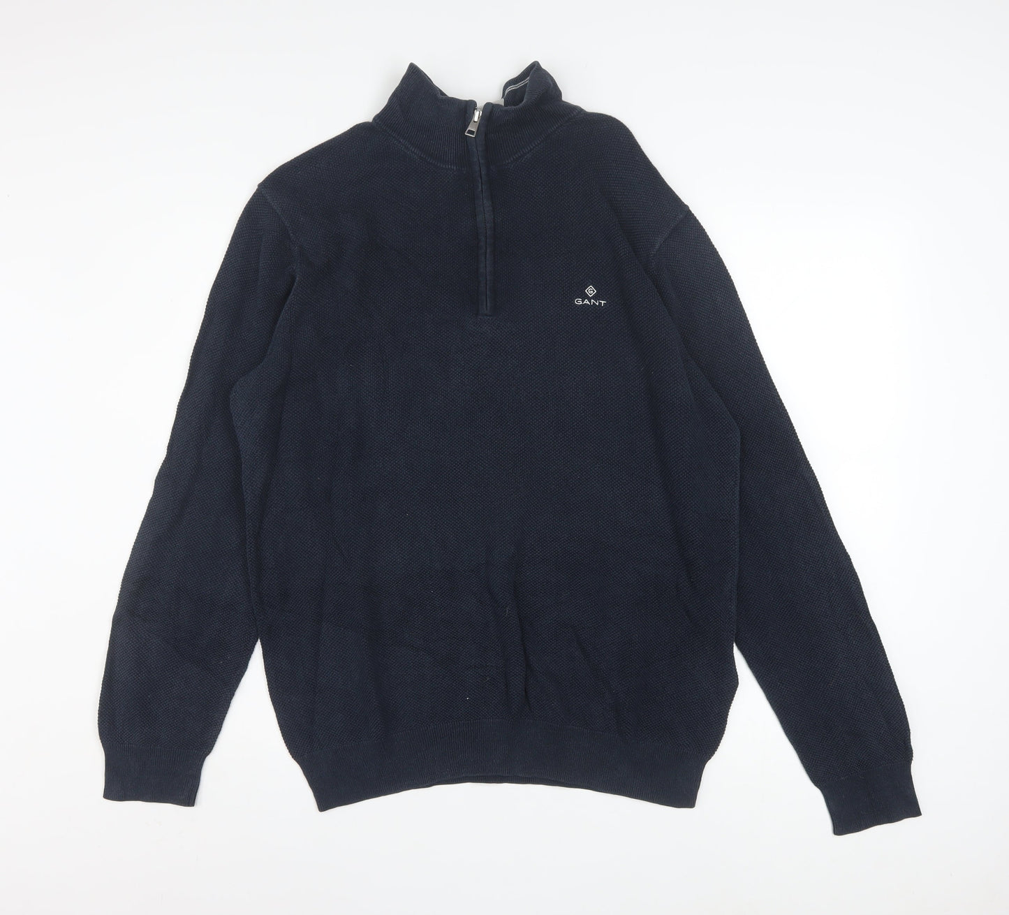 GANT Men's Blue Cotton 1/2 Zip High Neck Jumper XL