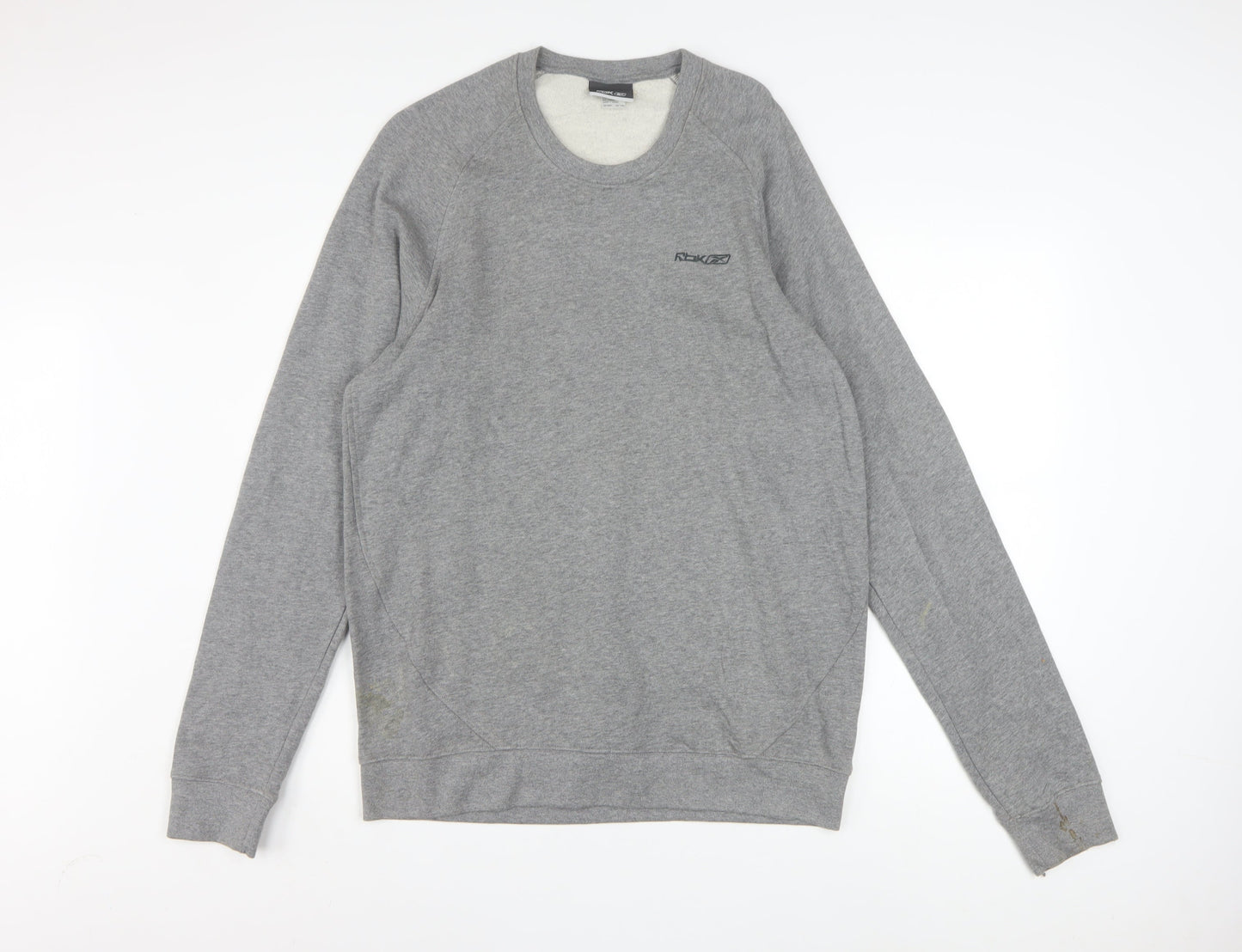 Reebok Men Grey L Sweatshirt Pullover Crew Neck Logo Cotton