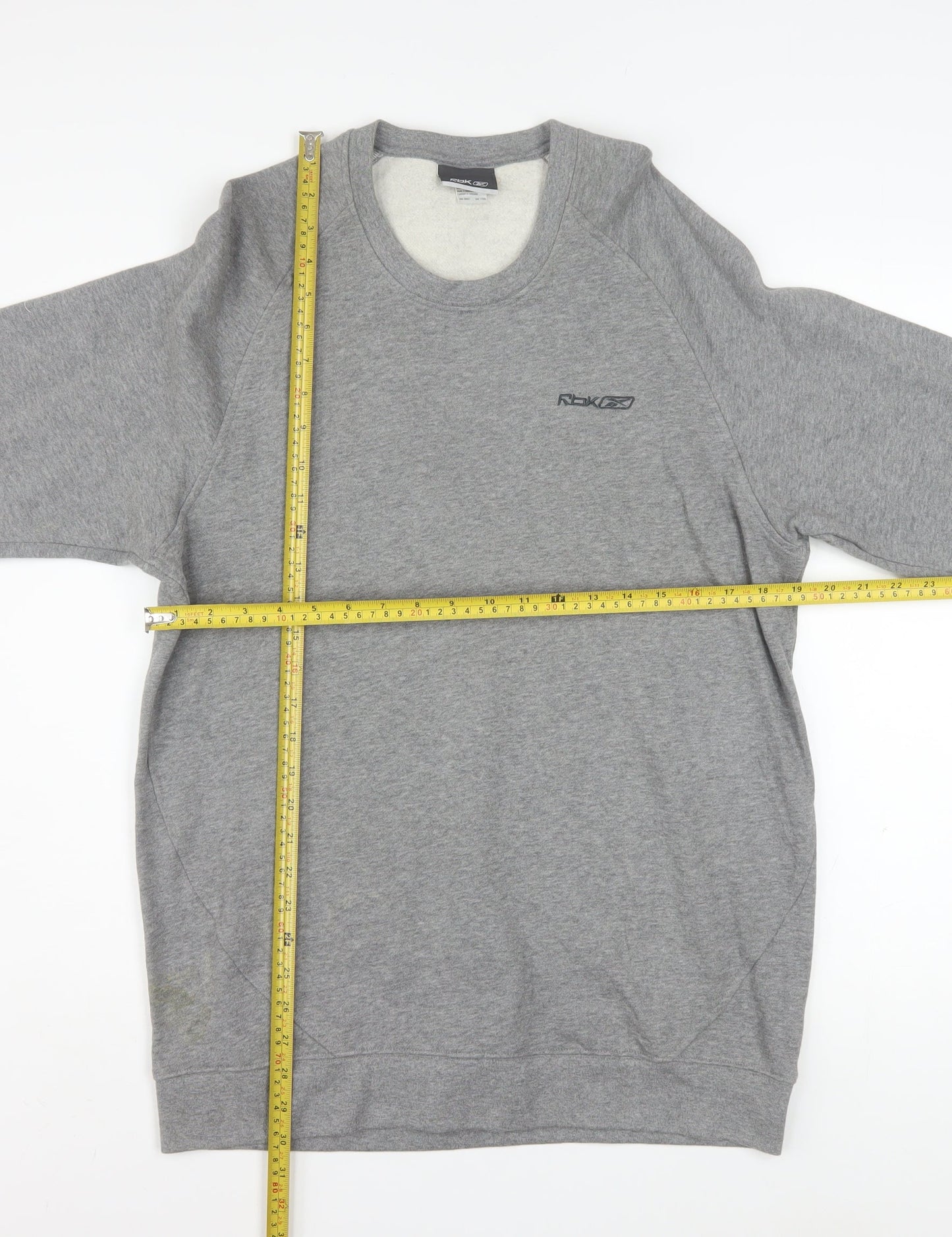 Reebok Men Grey L Sweatshirt Pullover Crew Neck Logo Cotton