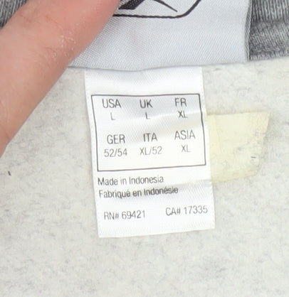 Reebok Men Grey L Sweatshirt Pullover Crew Neck Logo Cotton