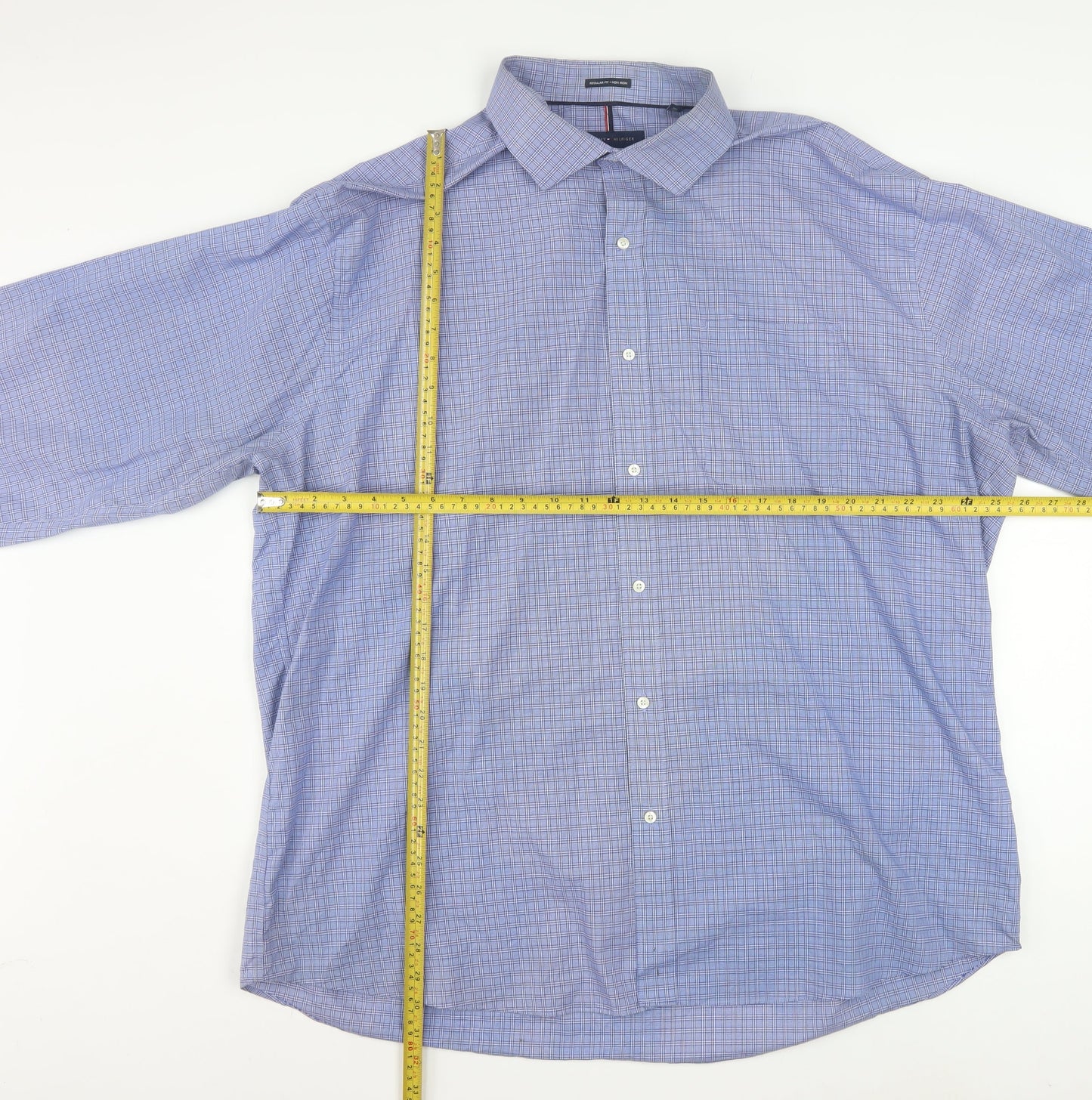 Tommy Hilfiger Men's Blue Check Regular Fit 2XL Long Sleeve Shirt