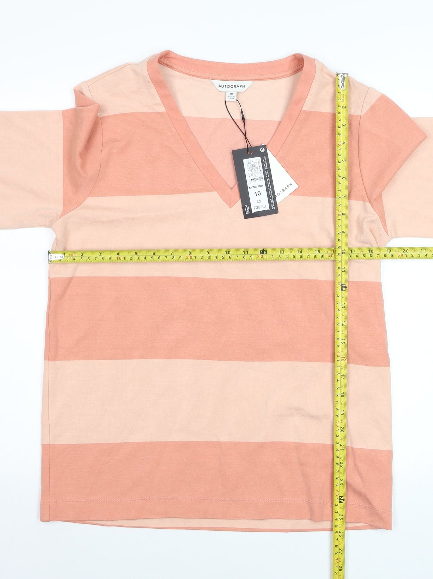 Marks and Spencer Autograph Women’s Pink Striped V-Neck T-Shirt Size 10