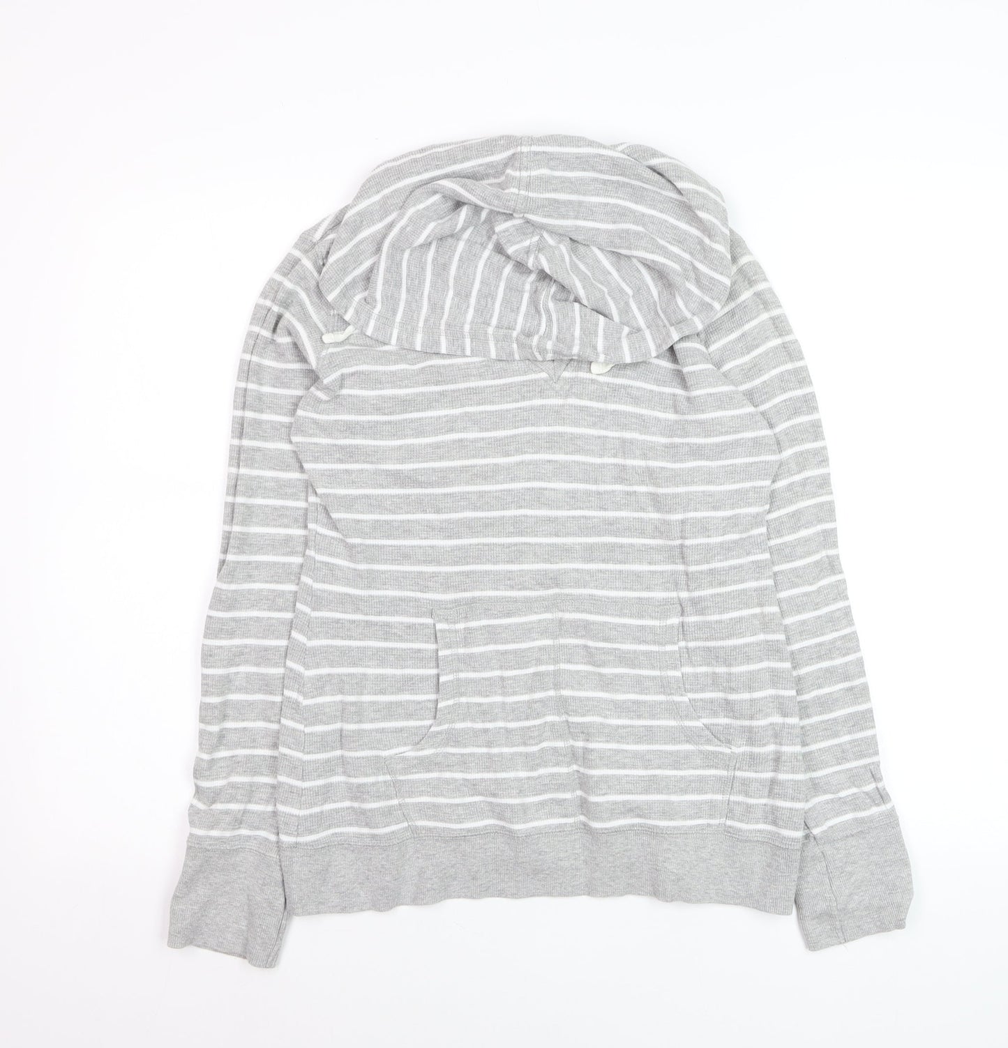 Next Women Grey Striped Cotton Pullover Hoodie Size M
