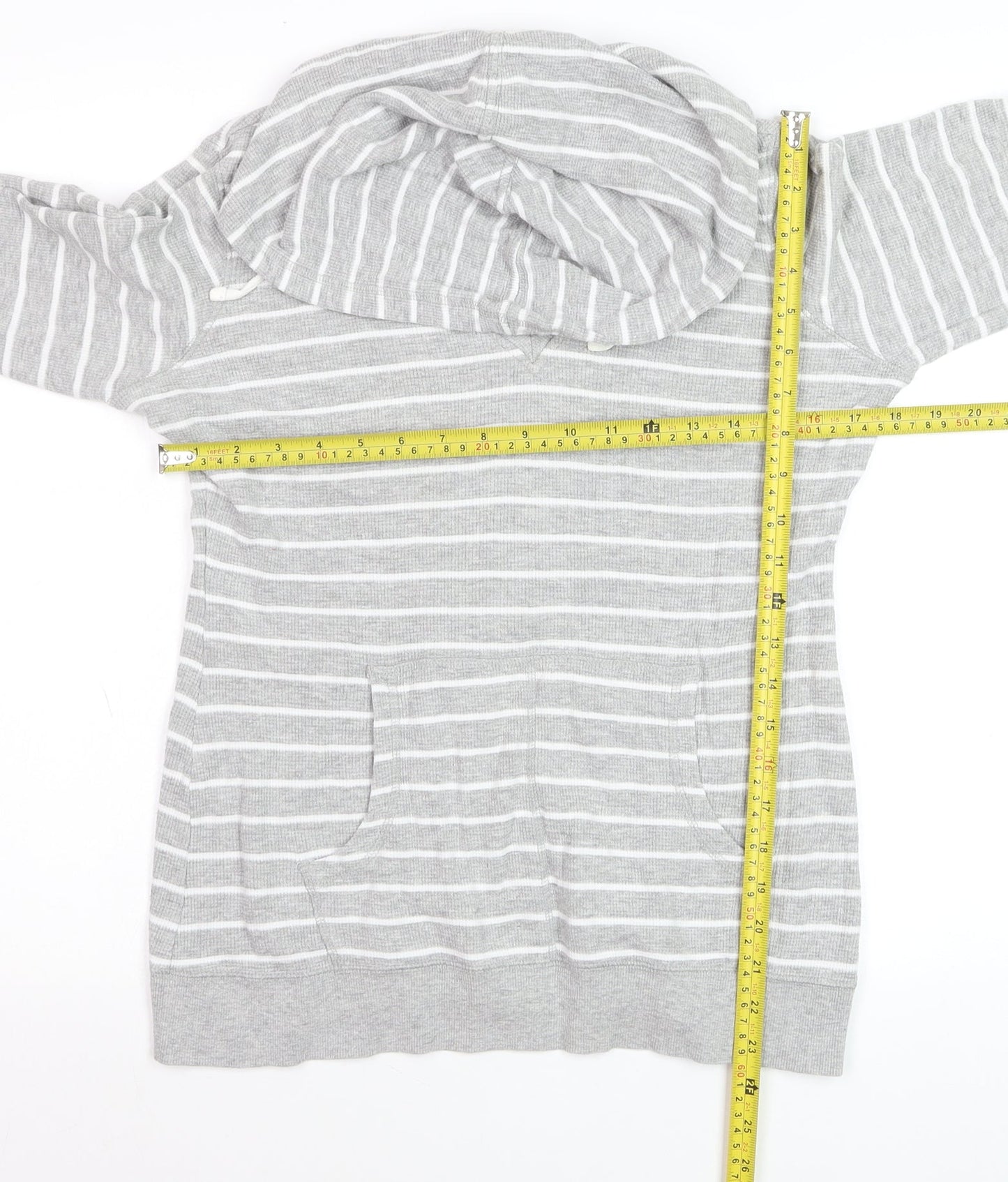 Next Women Grey Striped Cotton Pullover Hoodie Size M