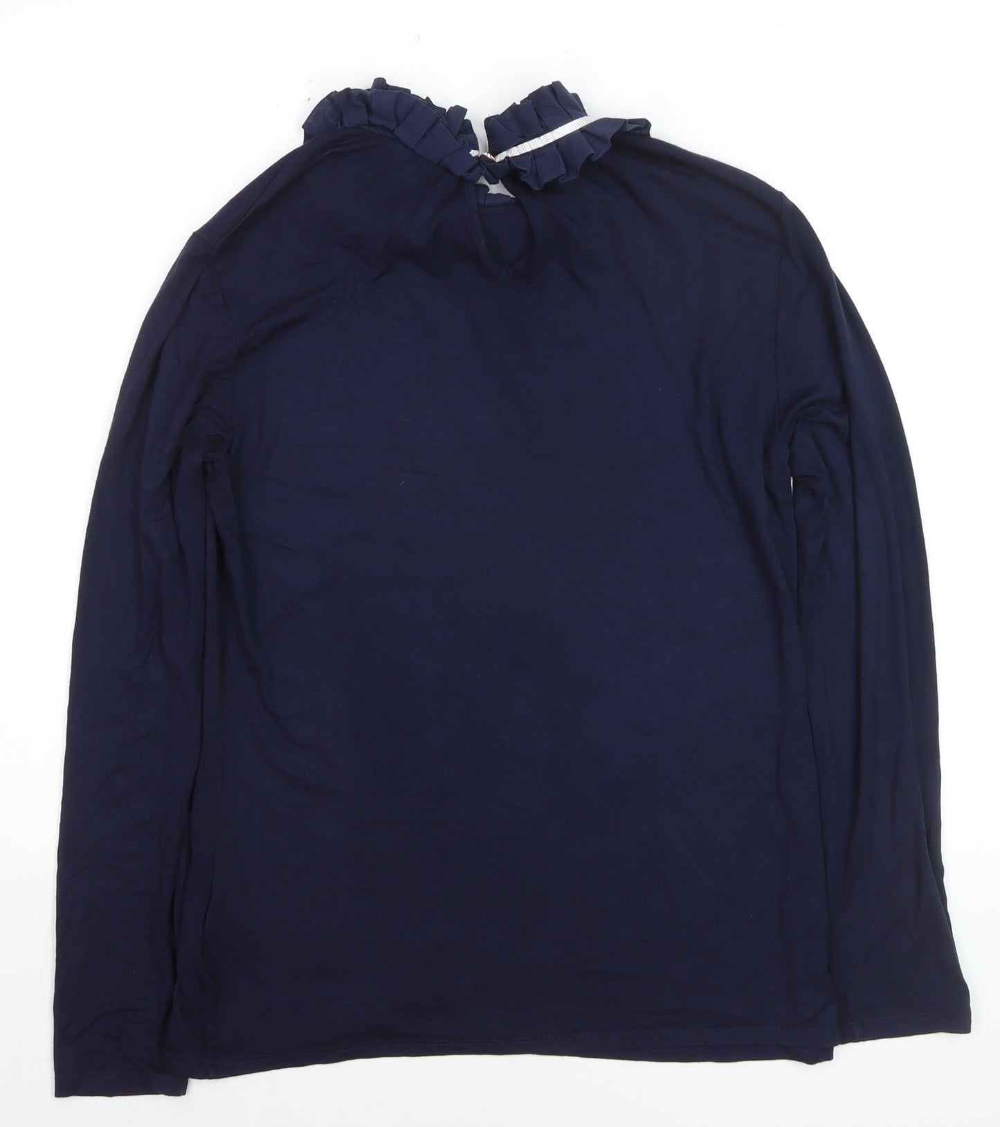 Ted Baker Women Blue Ruffle High Neck Long Sleeve Cotton Blouse Size 14