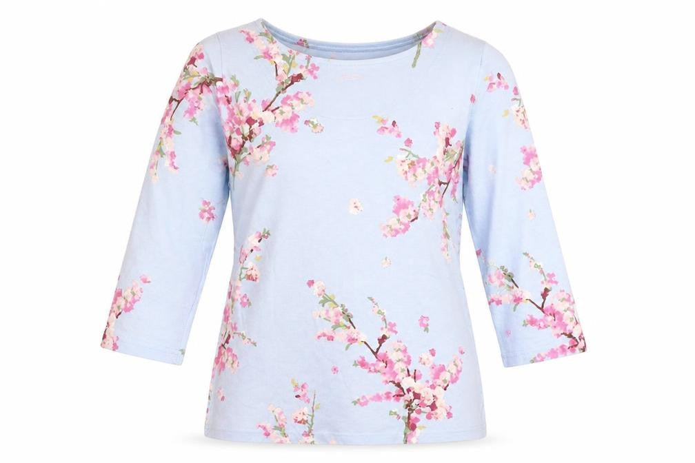 Joules Women’s Blue Floral 3/4 Sleeve Cotton T-Shirt Size 8