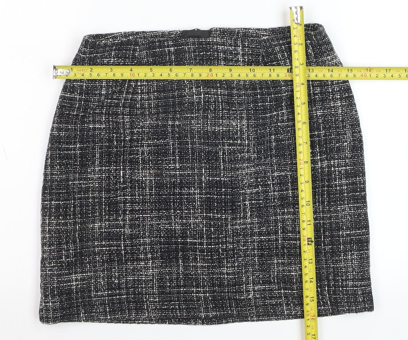 H&M Women's Black Check Tweed Pencil Skirt Size 8 Workwear