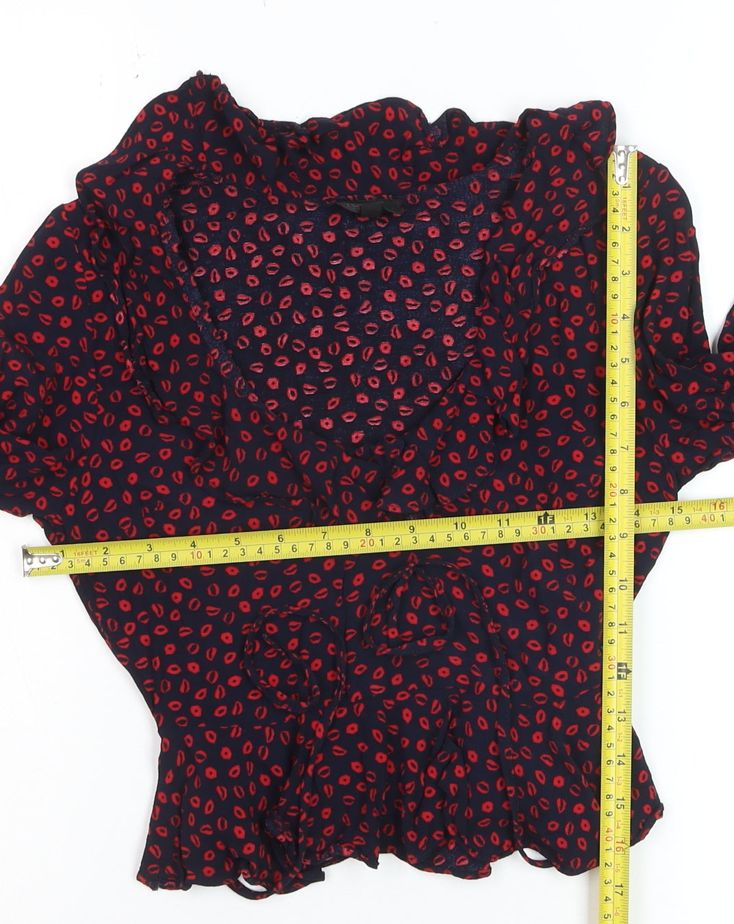 Topshop Petite Blue Red Ruffle Wrap Blouse Women’s Size 6
