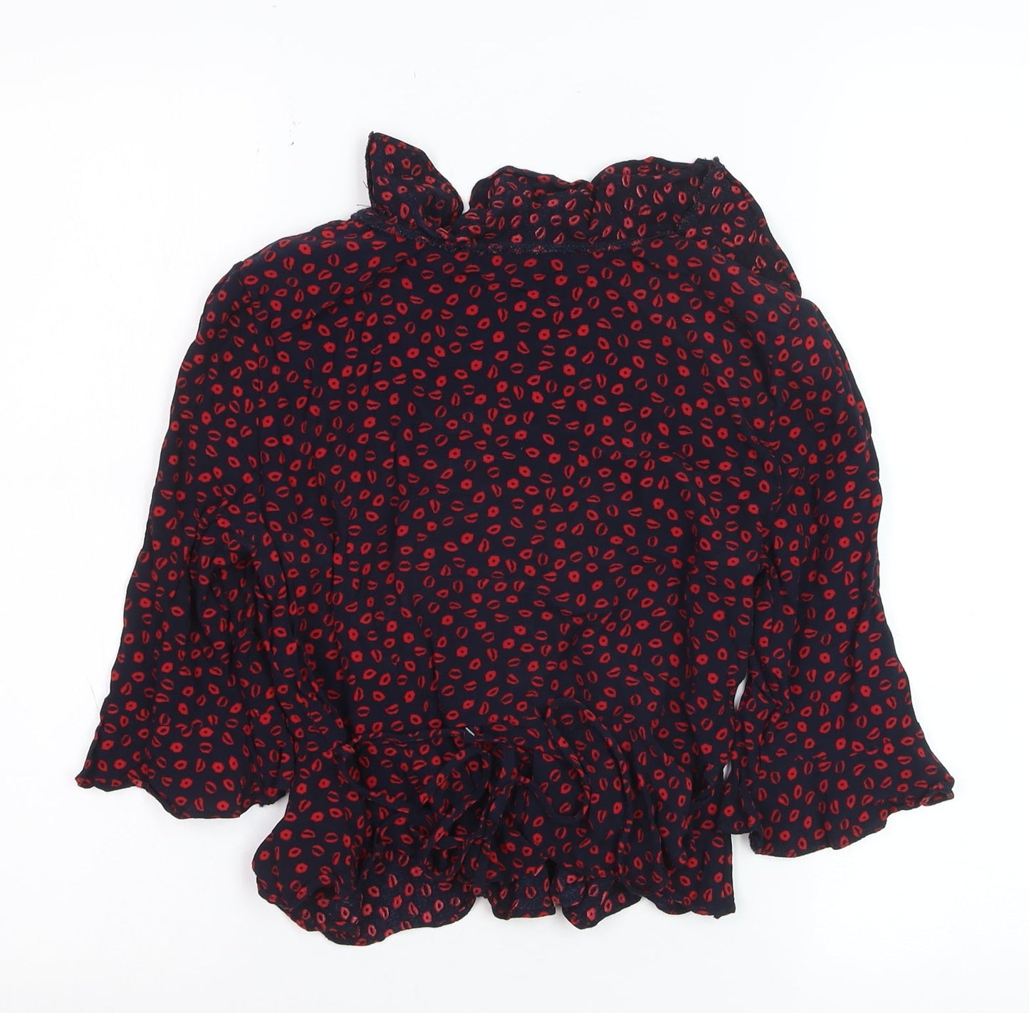 Topshop Petite Blue Red Ruffle Wrap Blouse Women’s Size 6